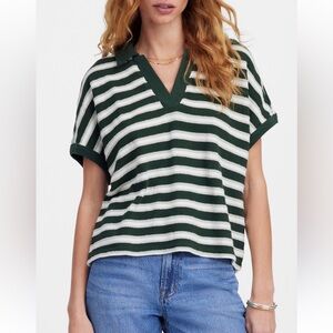 Madewell Cotton Johnny Collar shirt.  Size XL, green stripes.